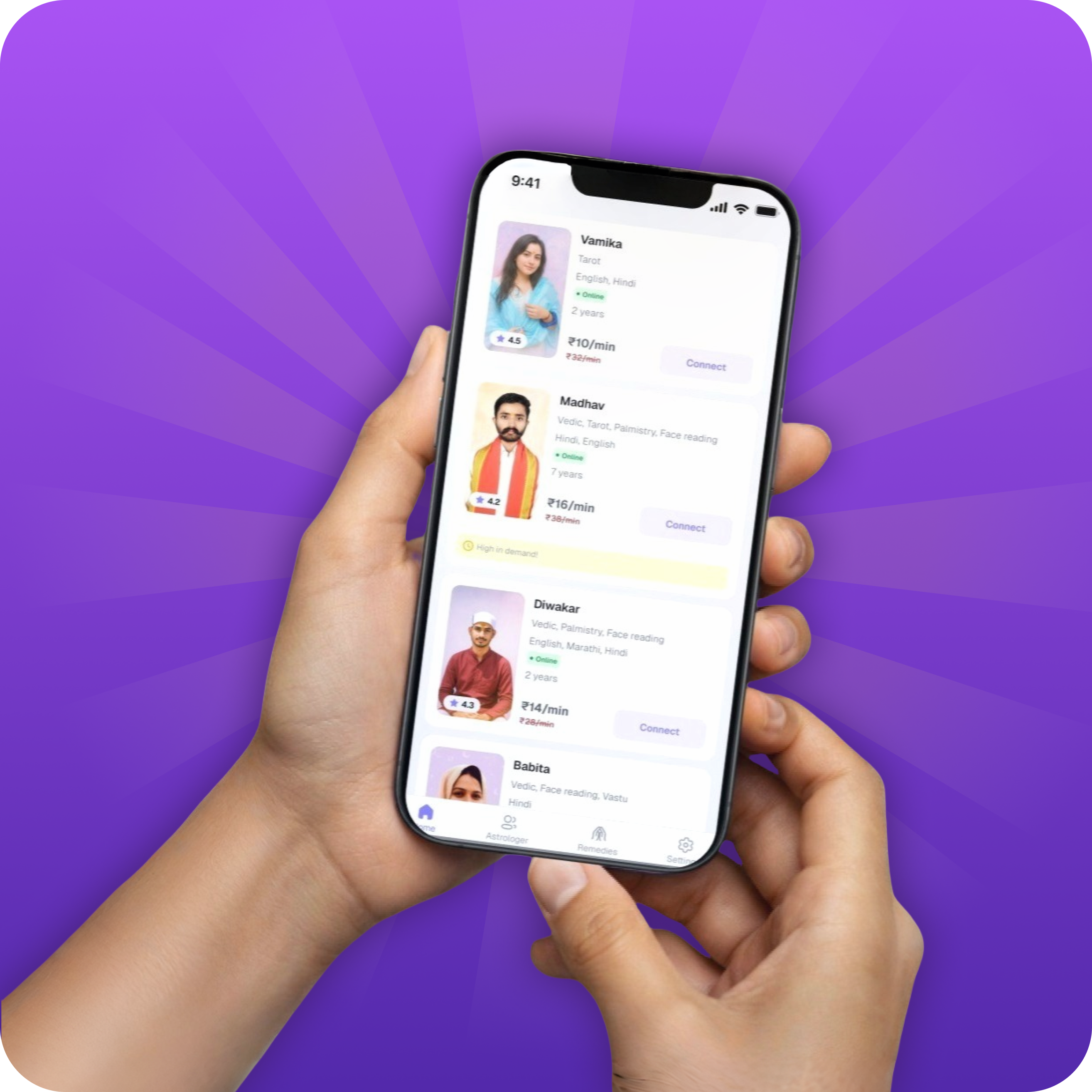 AstroTime app hero showing 1000+ verified astrologers at your fingertips